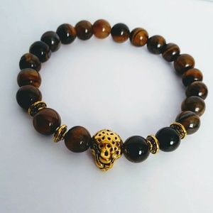 Gold Leopard head natural stone bracelet